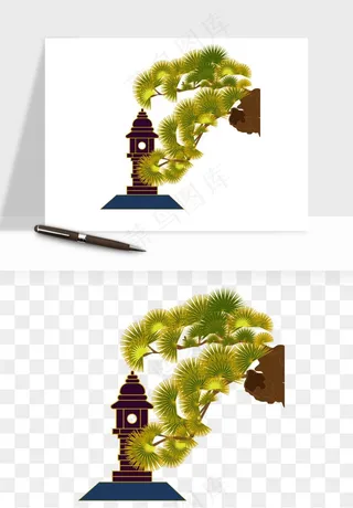 国潮松树松枝松叶png免抠