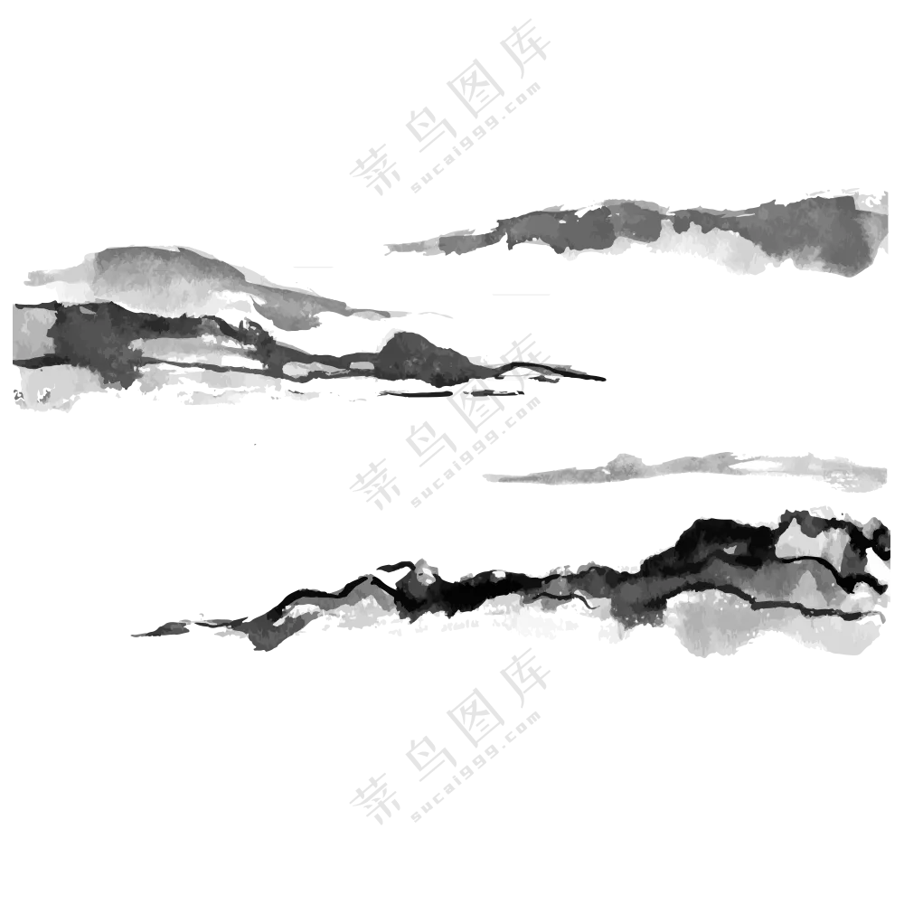 黑白水墨晕染远山元素免抠图片素材