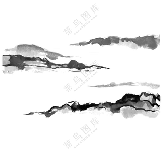 黑白水墨晕染远山元素免抠图片素材