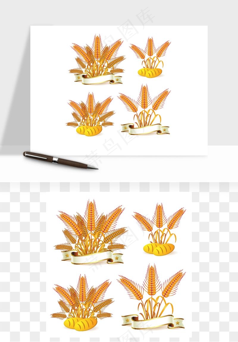手绘麦穗稻穗麦秆矢量png免抠