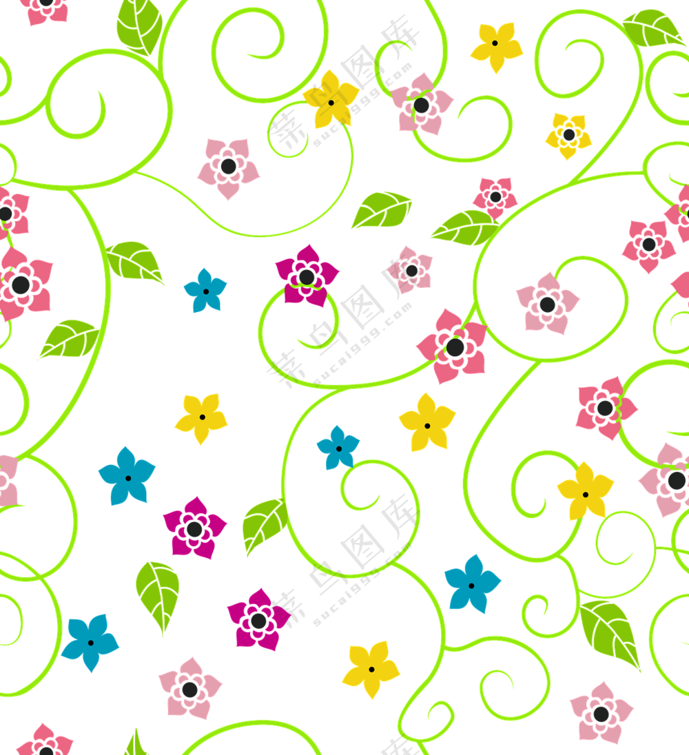 藤蔓花朵无缝拼接图案免抠图片素材
