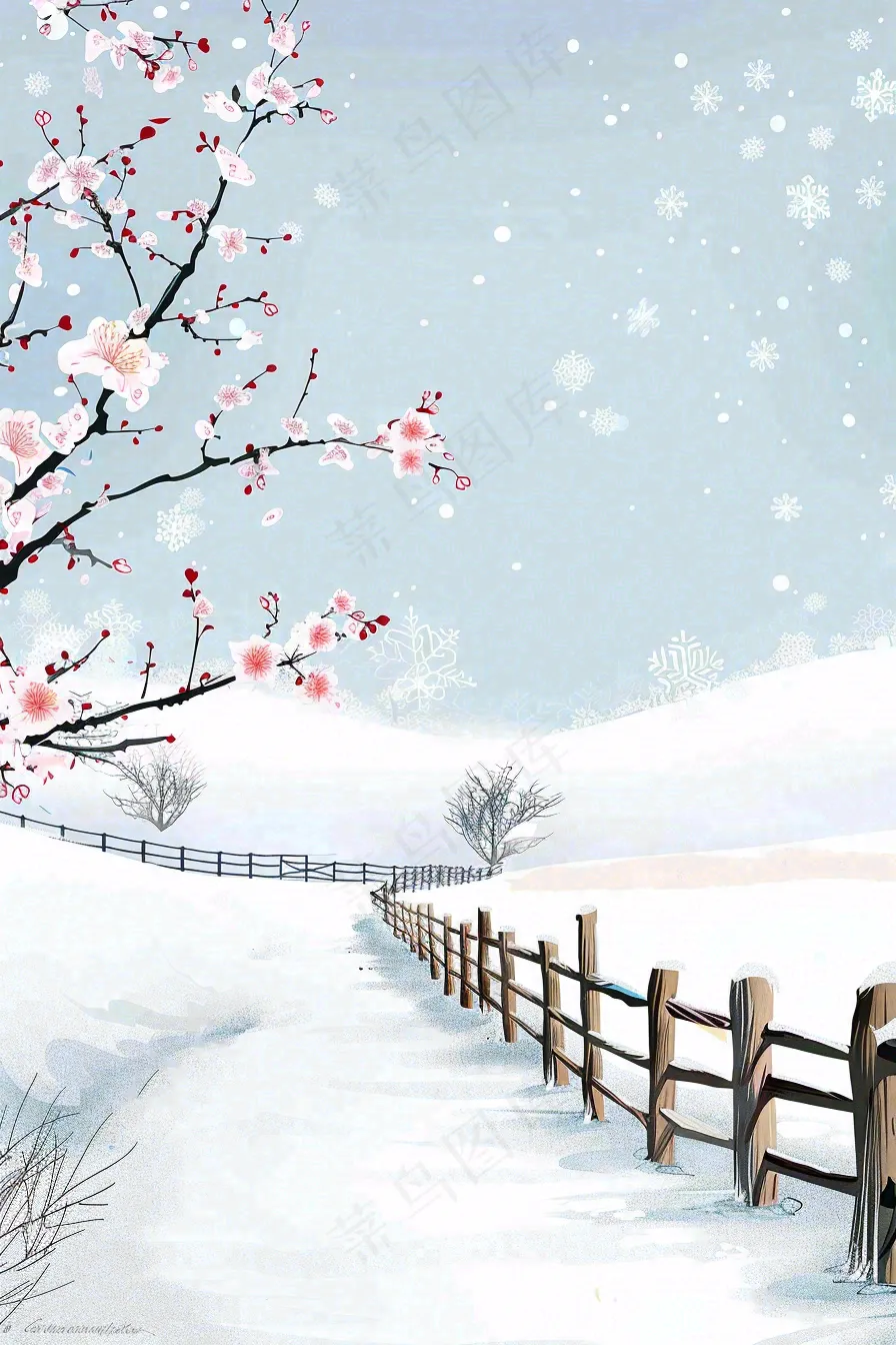 冬天白雪覆盖寒冷唯美雪景小寒插画背景