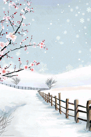 冬天白雪覆盖寒冷唯美雪景小寒插画背景