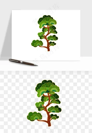 国潮松树松枝松叶png免抠