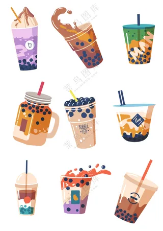 夏日冰饮奶茶饮料元素大合集