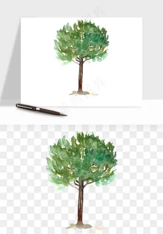 水彩手绘树木png免抠
