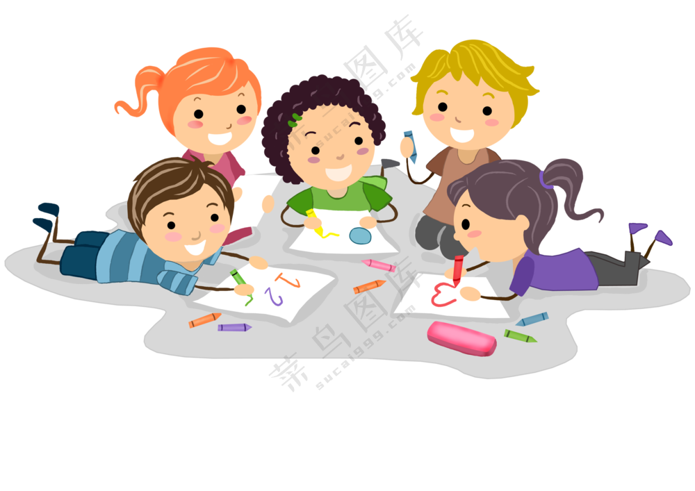在一起画画的几个小孩人物免抠图片