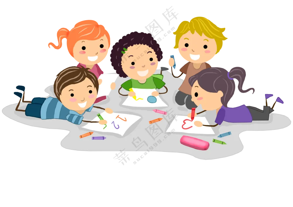 在一起画画的几个小孩人物免抠图片
