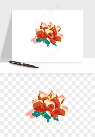 手绘国潮牡丹花花卉图案png免抠