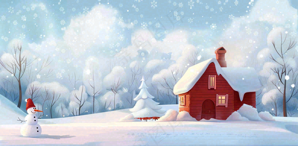 冬天白雪覆盖寒冷唯美雪景大寒插画背景