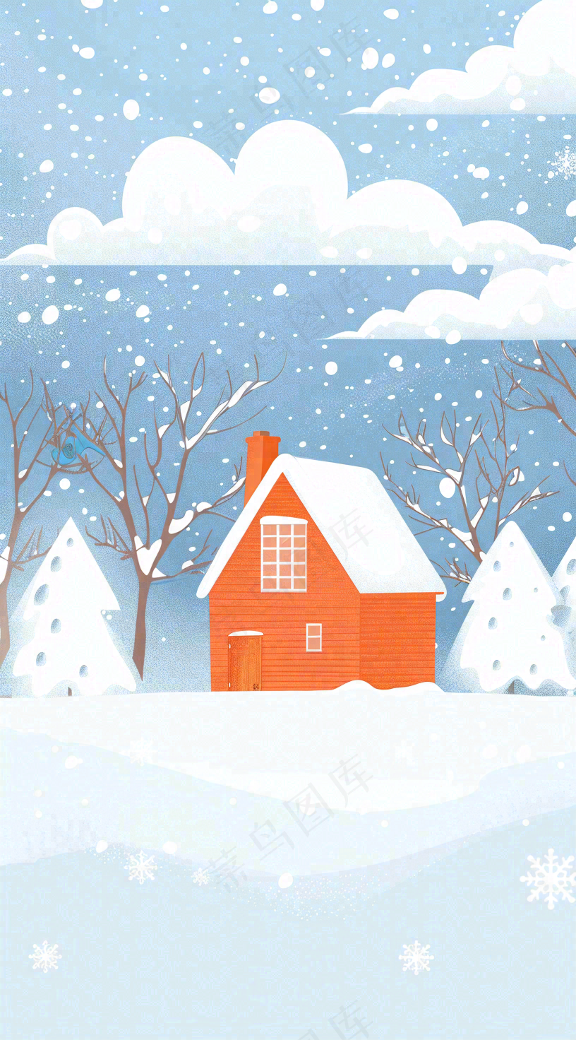 冬天白雪覆盖寒冷唯美雪景大寒插画背景