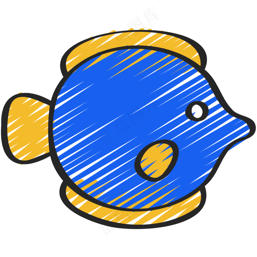 蓝色热带鱼 铅笔手绘图标icon