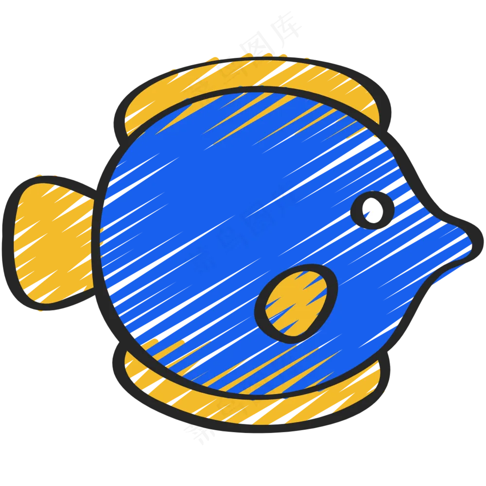 蓝色热带鱼 铅笔手绘图标icon