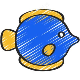 蓝色热带鱼 铅笔手绘图标icon