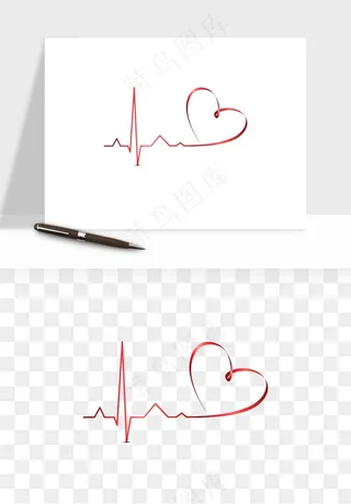 手绘心电图爱心线条png免抠