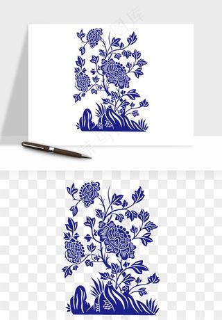 青花瓷花纹花卉图案png免抠