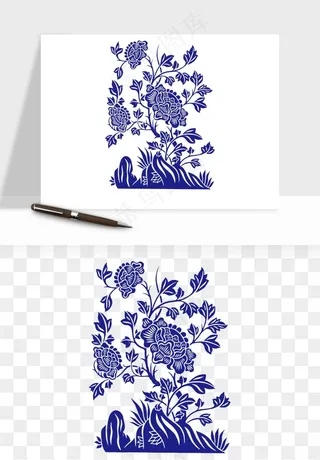 青花瓷花纹花卉图案png免抠