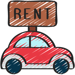 红色小汽车 租车 铅笔手绘图标 icon