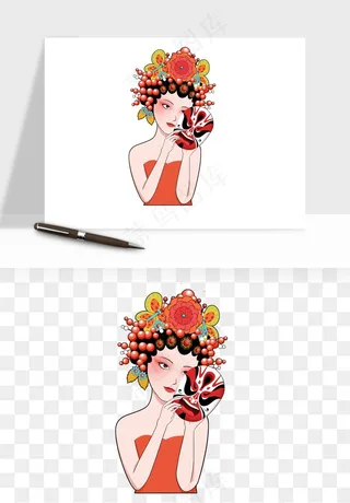 手绘国潮女性人物插画png免抠