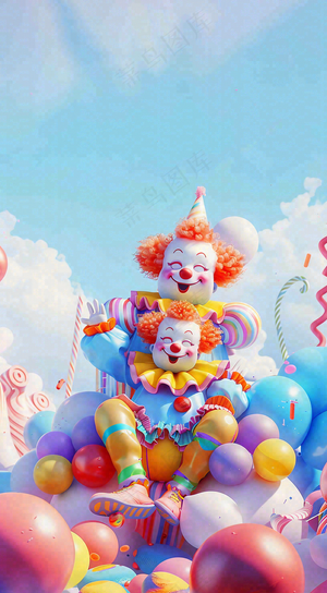 卡通插画马戏团小丑搞怪娱乐快乐表演愚人节插画背景
