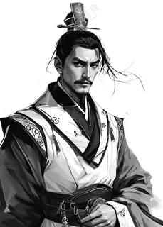 黑白线稿的古代官人人物_白色底