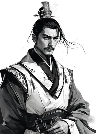 黑白线稿的古代官人人物_白色底