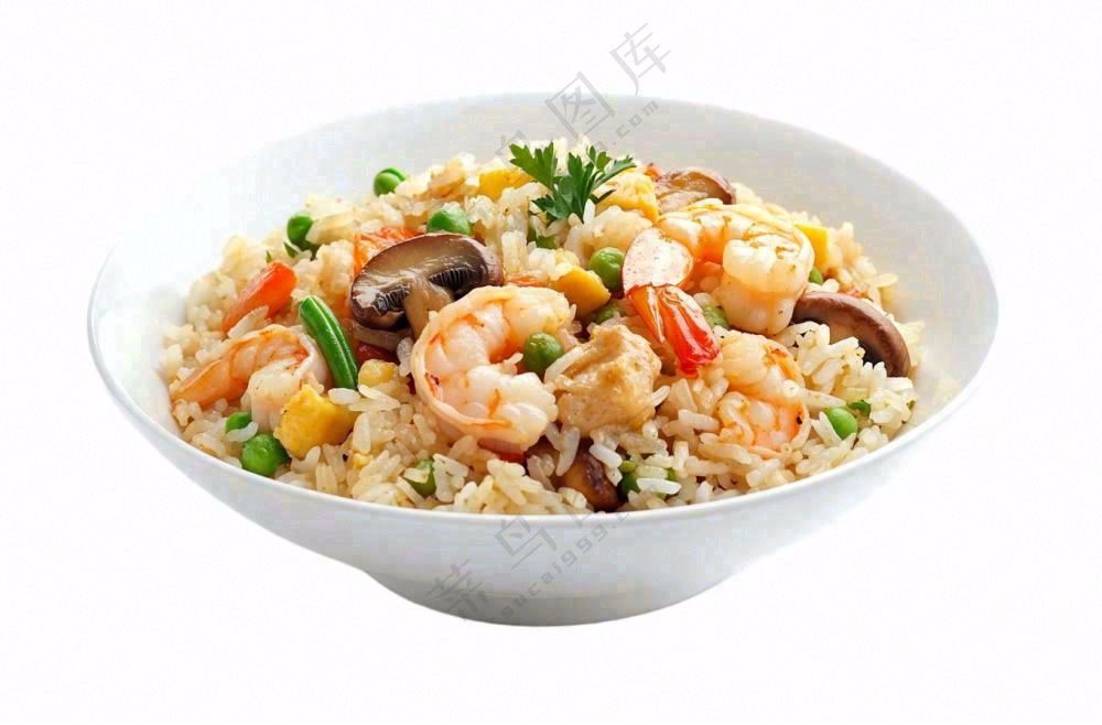 海鲜蘑菇炒饭食物摄影图免抠