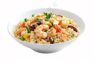 海鲜蘑菇炒饭食物摄影图免抠