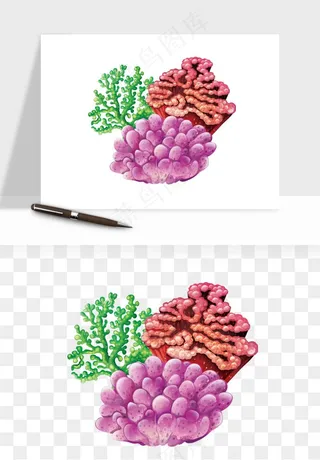 卡通珊瑚海底植物png免抠