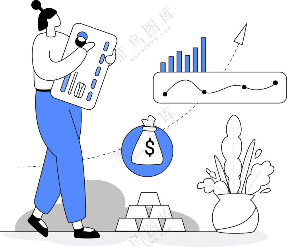 个人投资理财 财务管理 蓝色主题扁平商务插画
