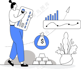 个人投资理财 财务管理 蓝色主题扁平商务插画