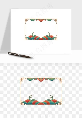 国潮风祥云浪花圆形矩形边框png免抠