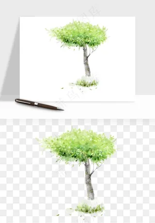 水彩手绘树木png免抠
