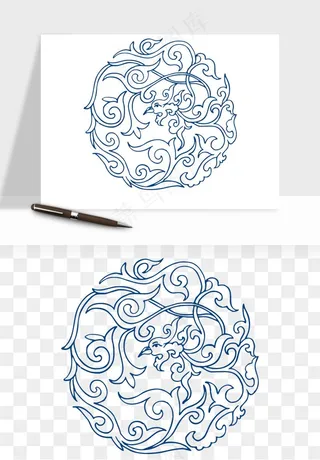 青花瓷花纹花卉图案png免抠