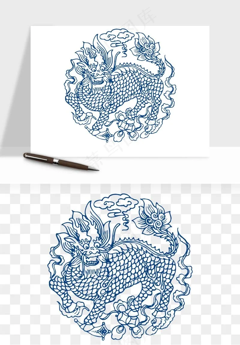 青花瓷花纹花卉图案png免抠