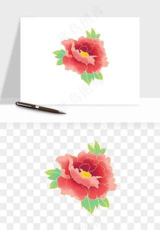 手绘国潮牡丹花花卉图案png免抠