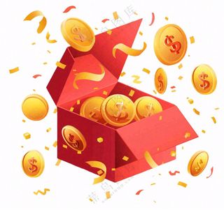 金币财富礼盒钱卡通免抠