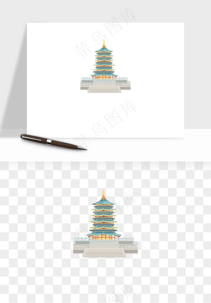 国潮高塔古塔楼建筑png免抠