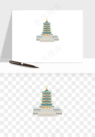 国潮高塔古塔楼建筑png免抠