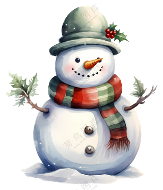 戴围巾和帽子的可爱雪人