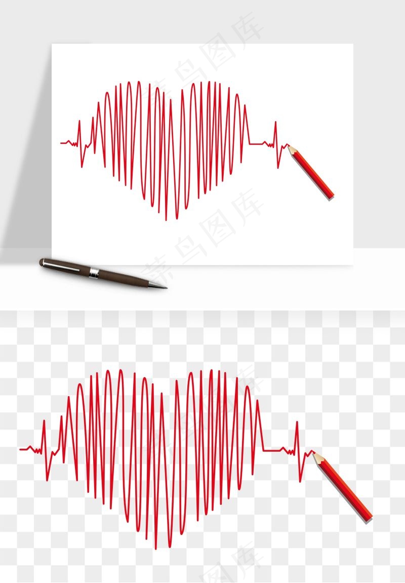 手绘心电图爱心线条png免抠
