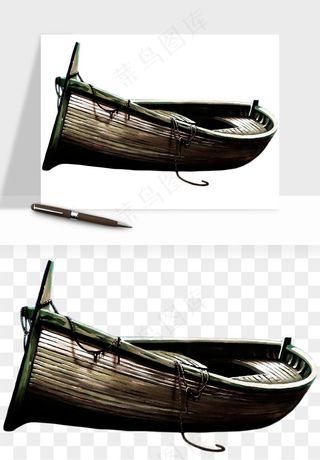 手绘木船小船png免抠