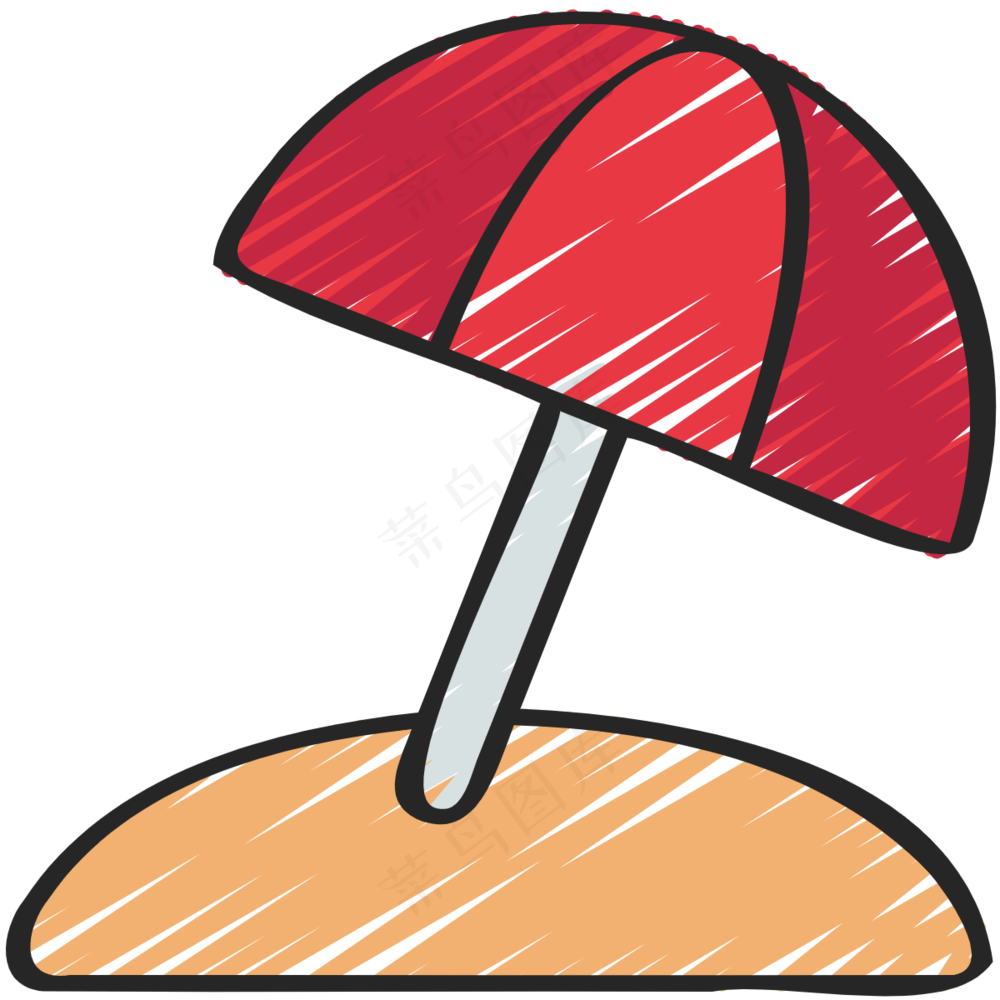 海滩 太阳伞 铅笔手绘图标 icon