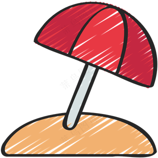 海滩 太阳伞 铅笔手绘图标 icon