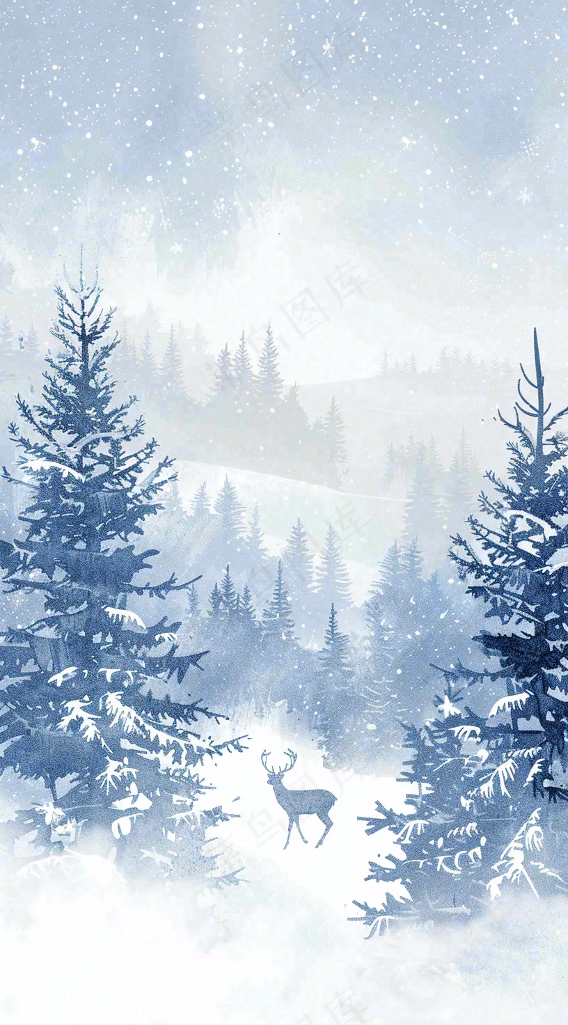 冬天白雪覆盖寒冷唯美雪景小寒插画背景