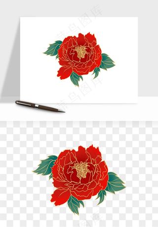 手绘国潮牡丹花花卉图案png免抠