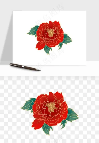 手绘国潮牡丹花花卉图案png免抠