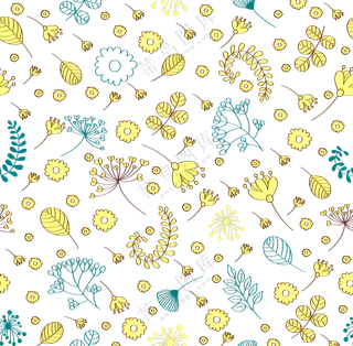 线描枝叶小花图案横向拼接免抠素材