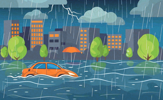 暴雨天气预警自然灾害卡通插画背景