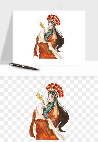 手绘国潮女性人物插画png免抠